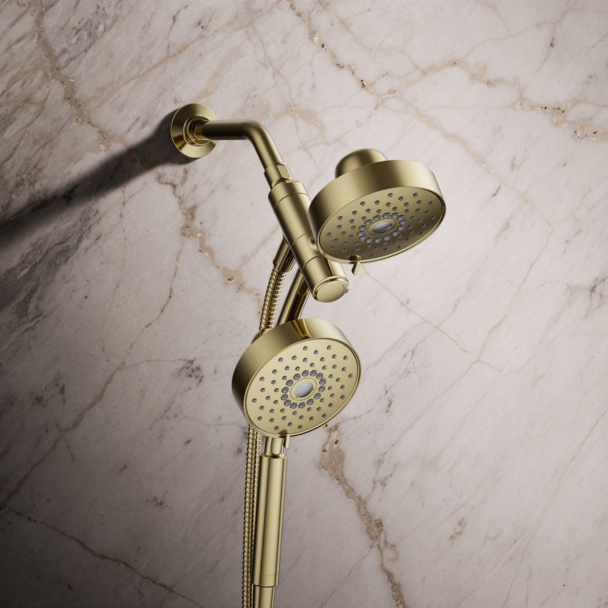KOHLER 23219-AF Purist 2-in-1 Multi Function Shower Kit with SHOWERHEAD & HAND SHOWER with Full Coverage & Rotating Rail, Vibrant French Gold, 2.5 GPM