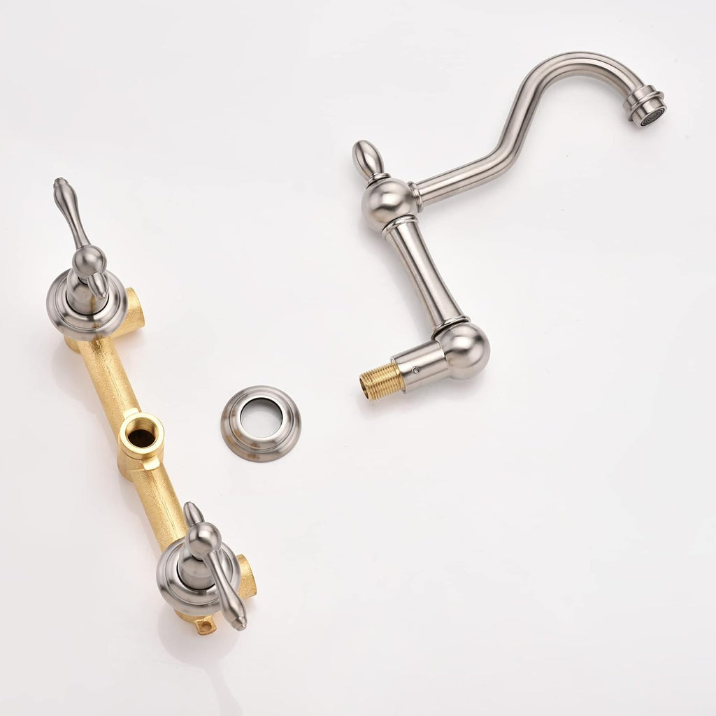 sumerain Wall Mount Bathtub Faucet Brushed Nickel Tub Filler, 8 Inches Center