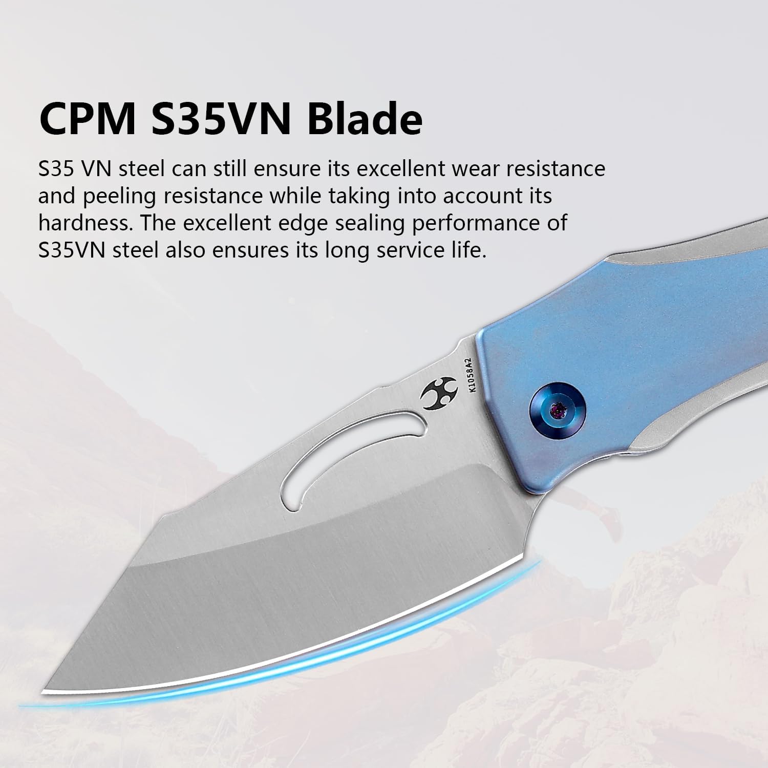 KANSEPT Loki Pocket Folding Knives for Men EDC Camping Folding Knife 2.99'' Satin CPM S35VN Blade Material Pocket with Plain & Blue Anodized Titanium Handle Everyday Carry K1058A2