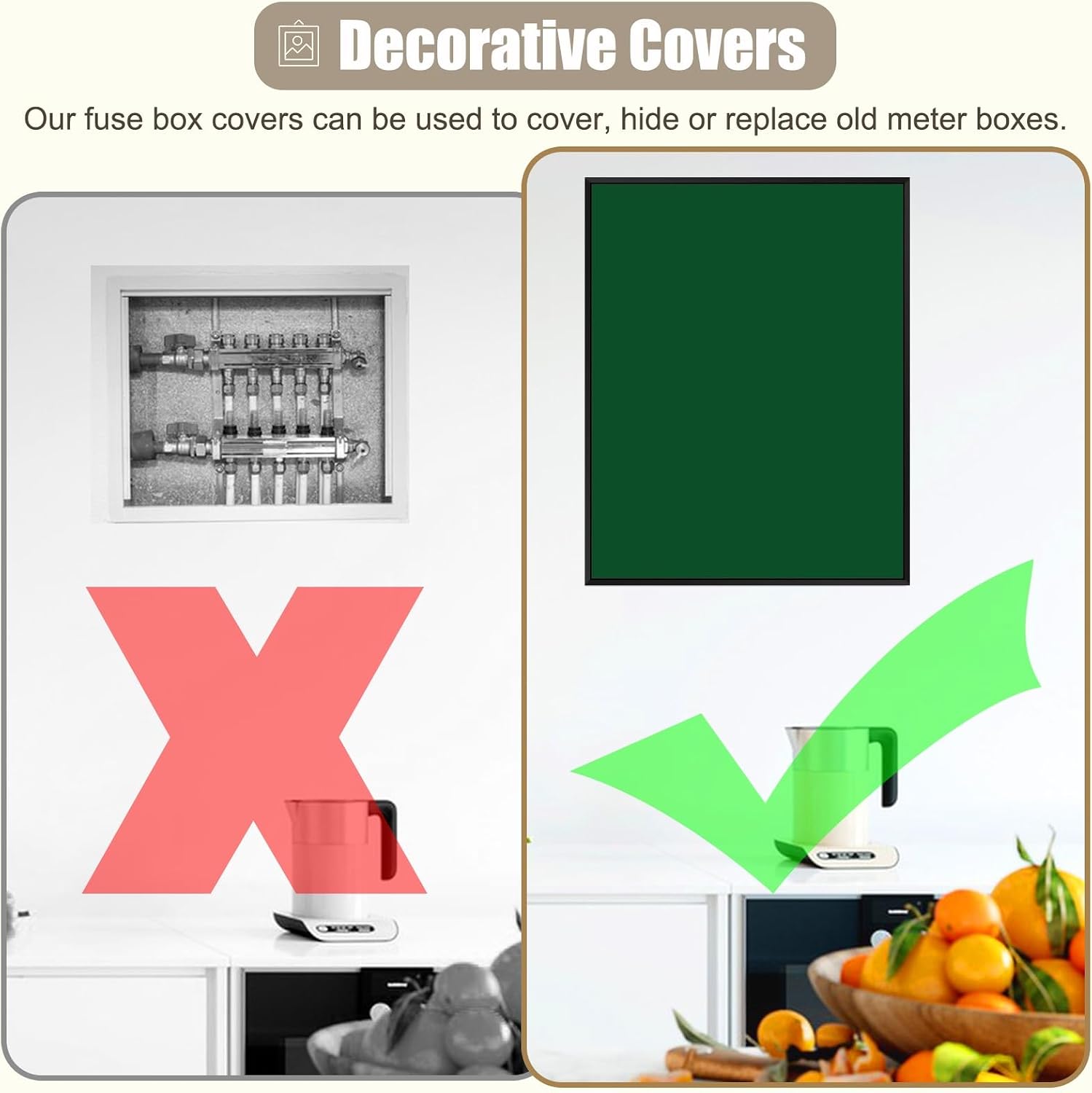 Kitchen Breaker Box Covers for Wall Decorative, Vertical Electrical Panel Plate for Home/Outside, Farmhouse Electricity Meter Box Cover for Offices(Dark Green,50x60cm(19.7x23.6))