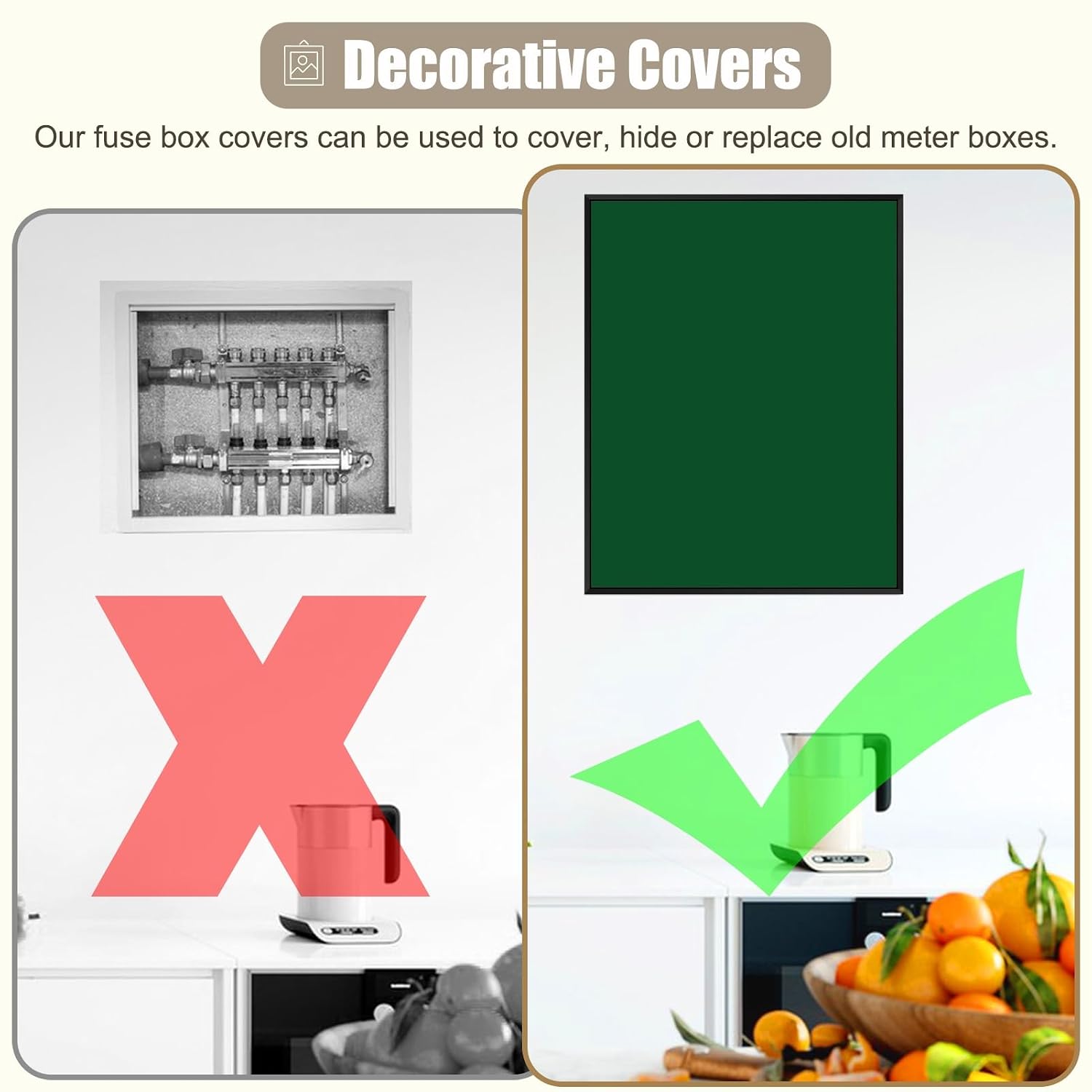 Double Door Breaker Box Cover - Detive Electrical Panel Plate for Laundry/Kids Room, Indoor Gas Meter Box - Deep Coffee Finish, 50x40cm (19.75x15.75in)