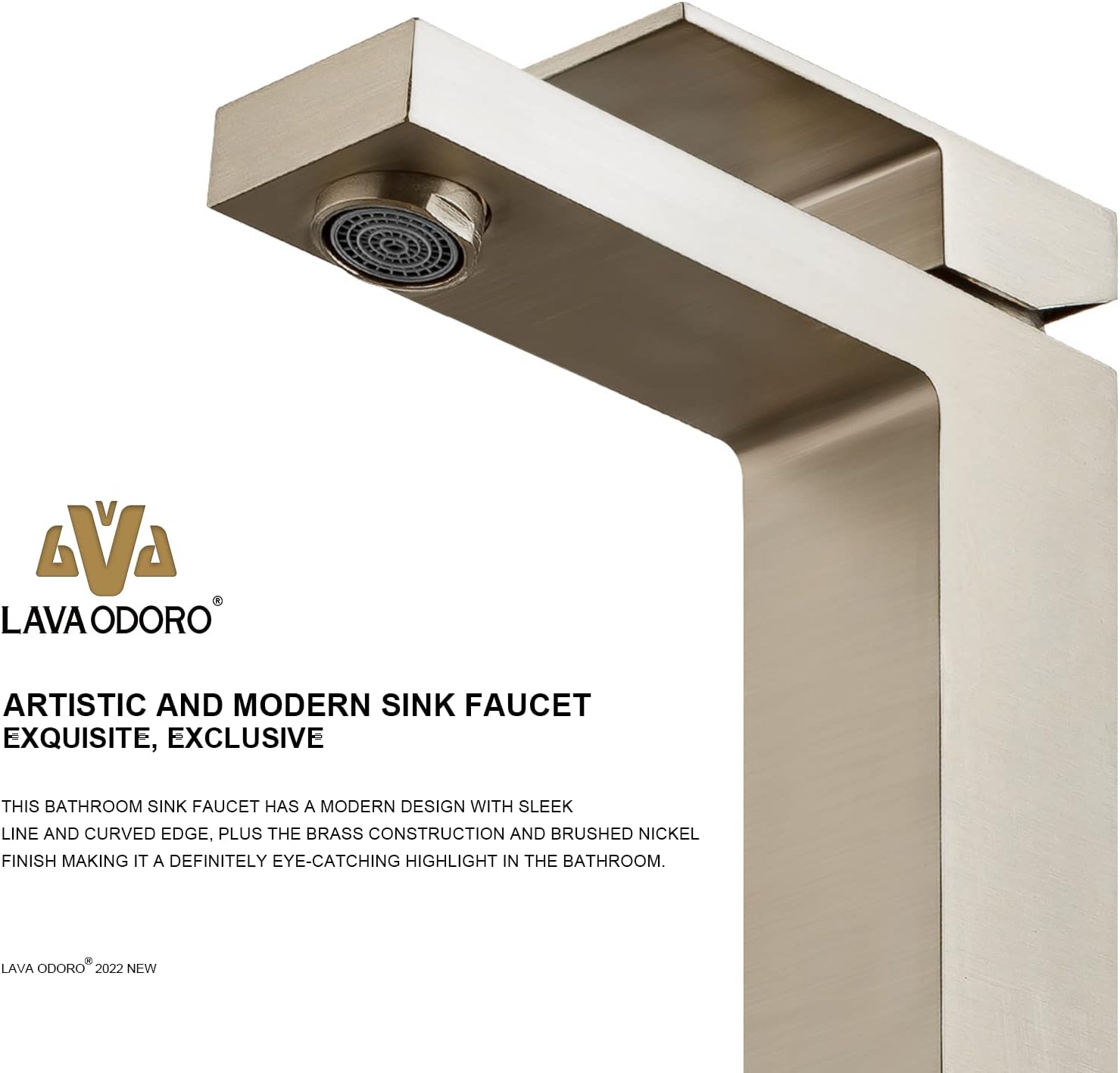 Lava Odoro Single Hole Bathroom Faucet, Brushed Nickel Bathroom Sink Faucet Single Handle Vanity Faucet with Pop up Drain Assembly, Deck Plate Included, BF307-BN