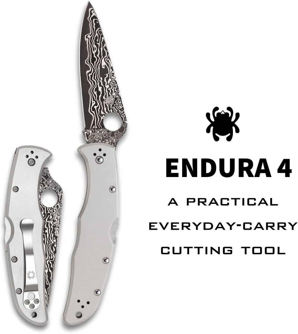 Spyderco Endura 4 Folding Pocket Knife with 3.8' VG-10 Damascus Steel Blade and Titanium Handle - EDC Knife for Men and Women, Perfect for Hunting, Tactical, Camping, Survival - PlainEdge - C10TIPD