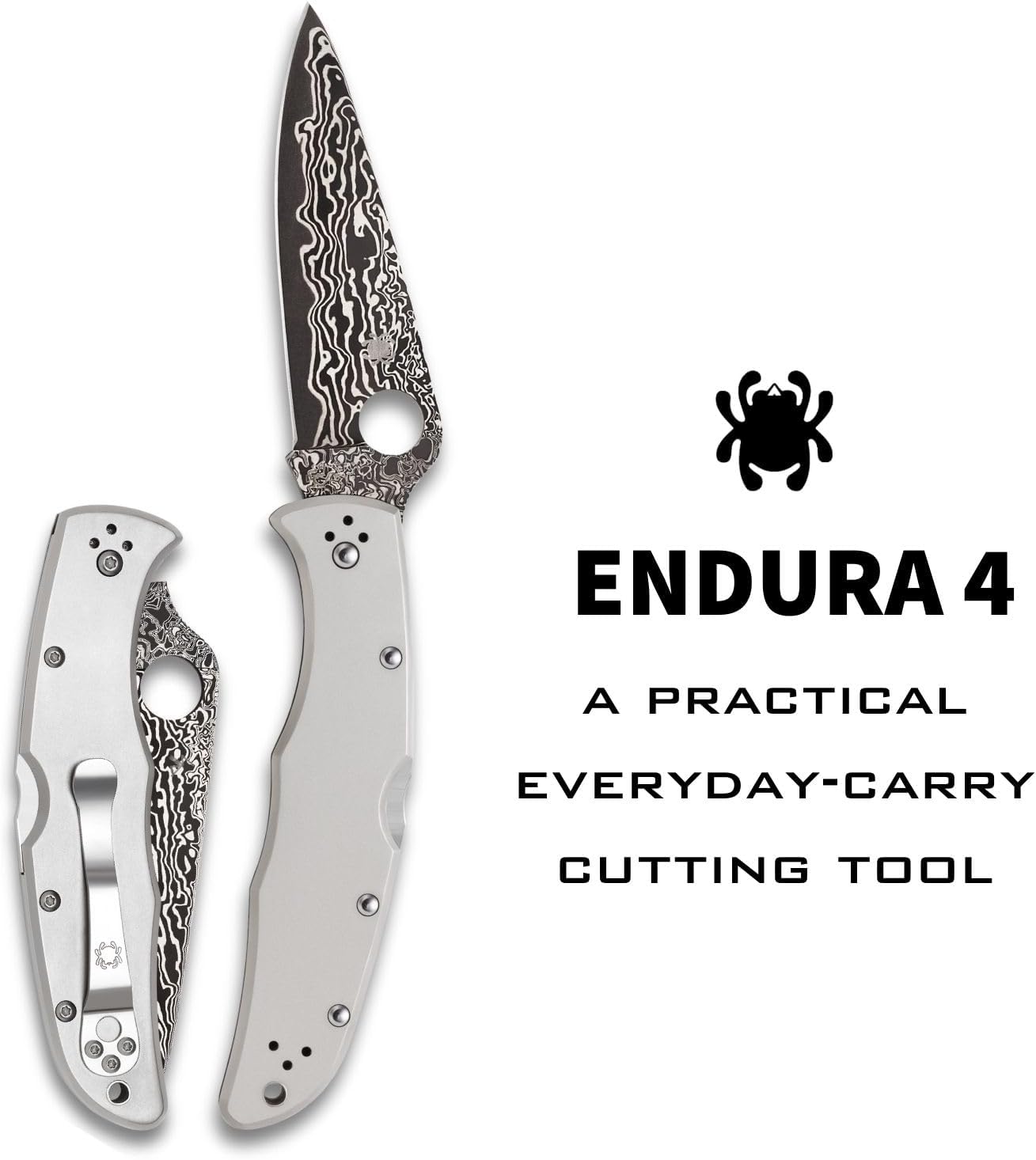 Spyderco Endura 4 Folding Pocket Knife with 3.8' VG-10 Damascus Steel Blade and Titanium Handle - EDC Knife for Men and Women, Perfect for Hunting, Tactical, Camping, Survival - PlainEdge - C10TIPD