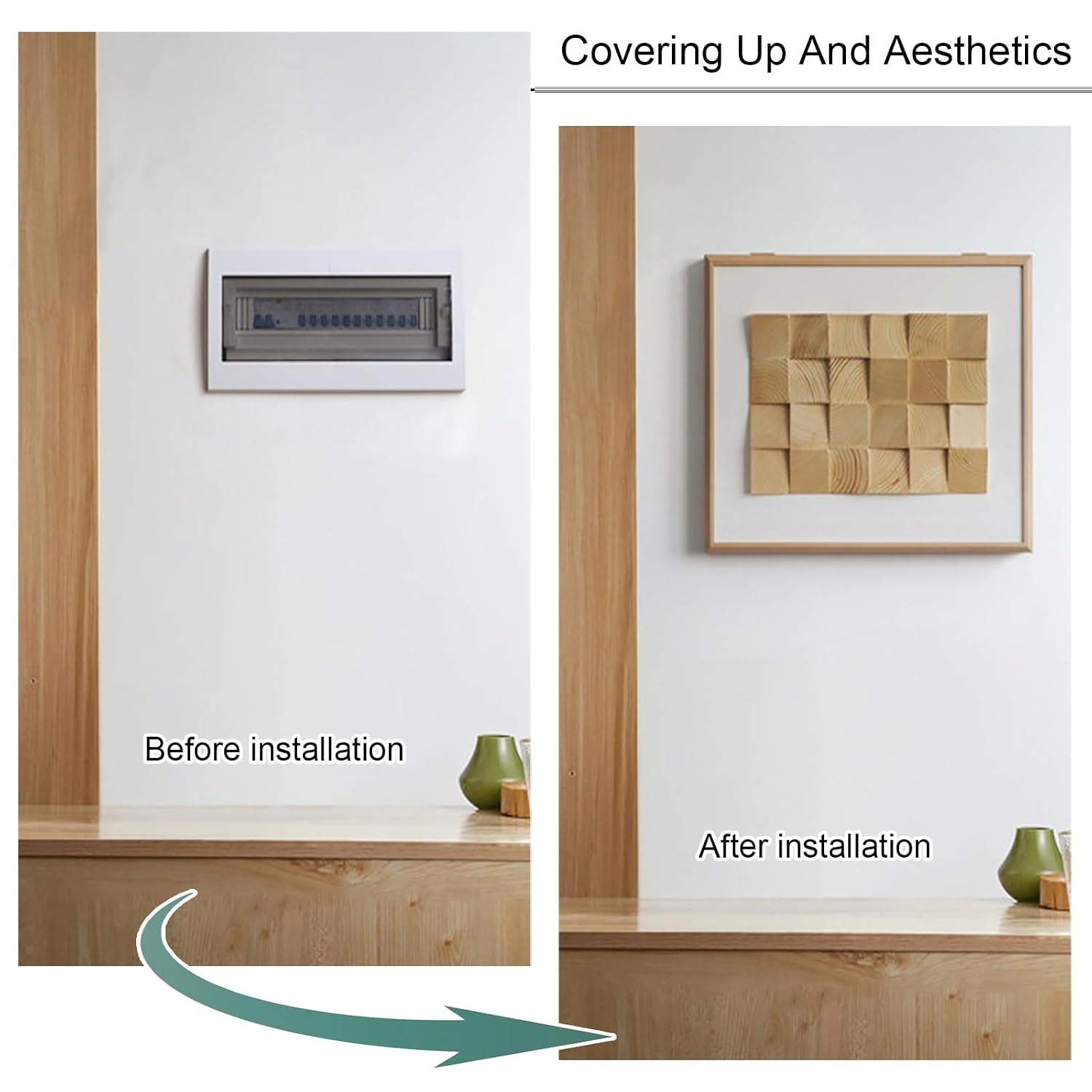 Decorative Electrical Panel Cover, Wall Mounted Electric Meter Box Cover, Wooden Wall Art Decorative, Meter Switch Box for Livingroom and Office(White,50 * 40cm/19.7 * 15.7in)