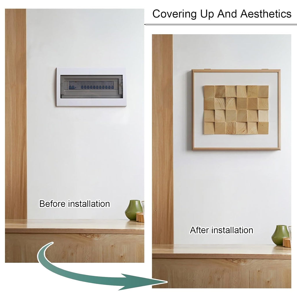 Decorative Electrical Panel Cover, Wall Mounted Electric Meter Box Cover, Wooden Wall Art Decorative, Meter Switch Box for Livingroom and Office(White,60 * 40cm/23.6 * 15.7in)