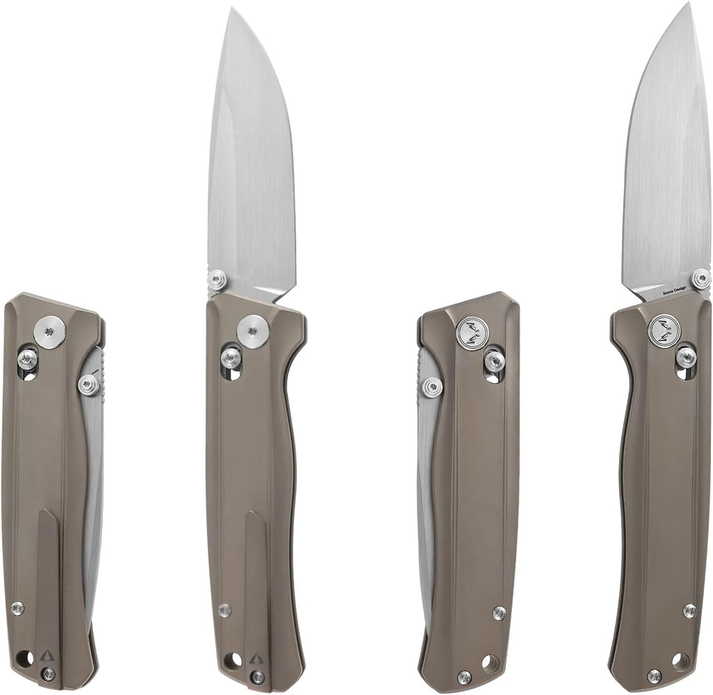 CMBMADEKNIVES CMB Braveman EDC Knife Folding Pocket knife with Clip for Men and Women Crossbar Lock Knife with S35VN Steel Blade Titanium Handle for Outdoors Camping Hiking-CMB-17 (CMB-17G)