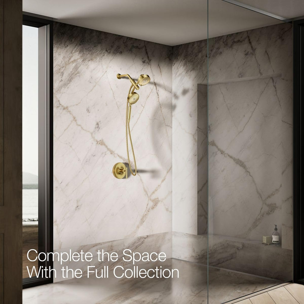 KOHLER 23219-2MB Purist 2-in-1 Multi Function Shower Kit with SHOWERHEAD & HAND SHOWER, Rotating Rail, Vibrant Brushed Moderne Brass, 2.5 GPM