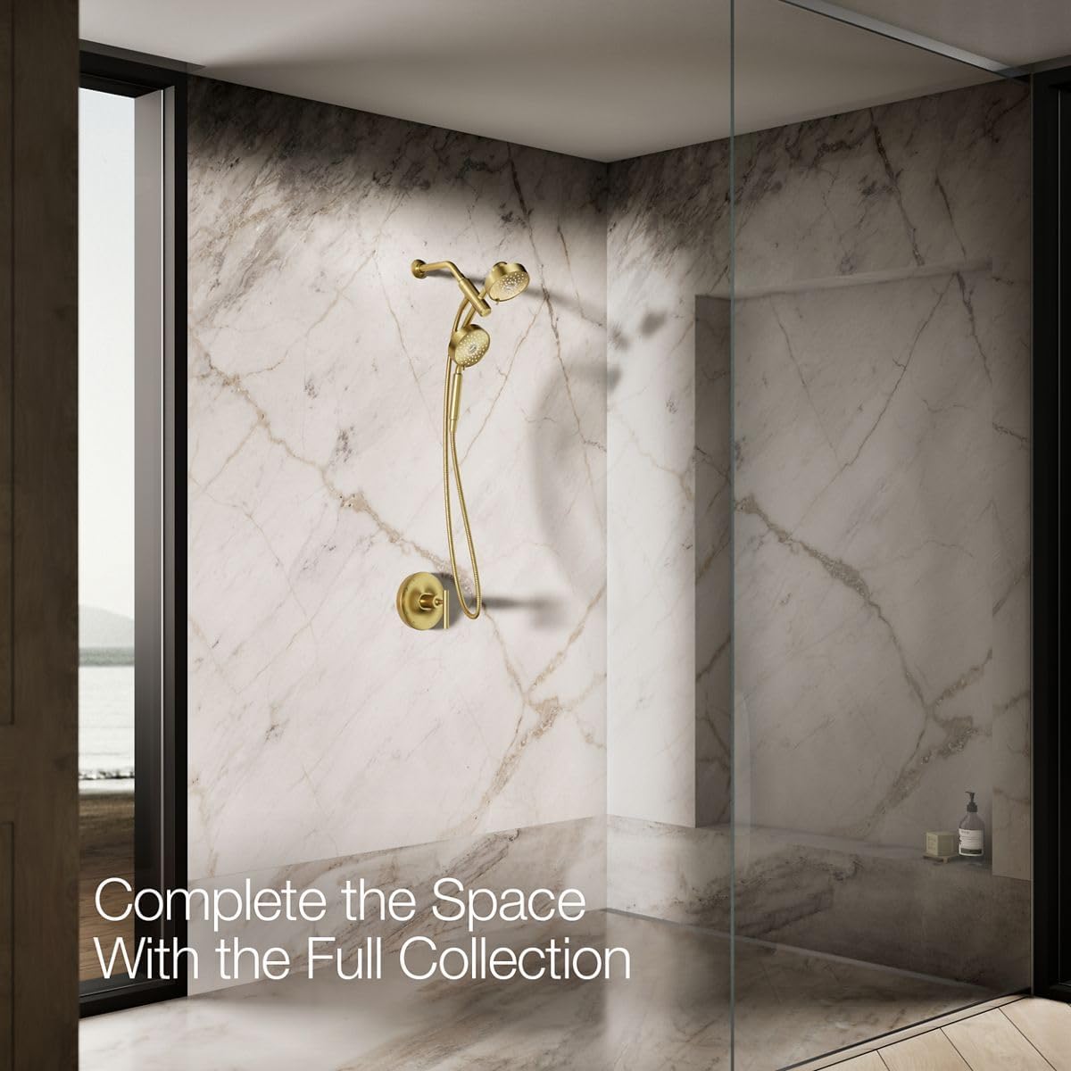 KOHLER 23219-2MB Purist 2-in-1 Multi Function Shower Kit with SHOWERHEAD & HAND SHOWER, Rotating Rail, Vibrant Brushed Moderne Brass, 2.5 GPM