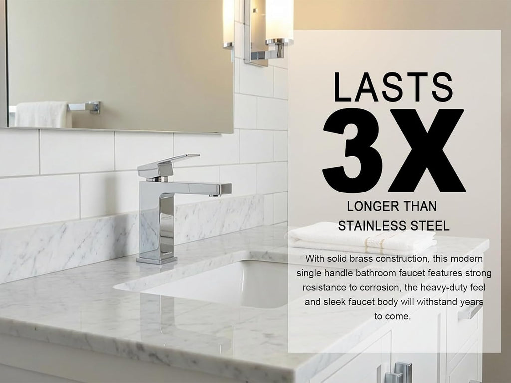Chrome Bathroom Faucet, Lava Odoro Single Hole Bathroom Faucet, Single Handle Bathroom Sink Faucet Vanity Faucet with Pop up Drain Assembly, Deck Plate Included, BF307-C