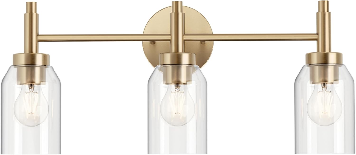 Kichler Madden 3-Light Bathroom Vanity Light Fixture with Clear Glass in Champagne Bronze, Modern Wall Mount Lighting for Single Vanity Mirror (10.5' x 24'), 55185CPZ