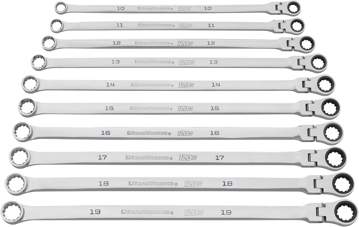 GEARWRENCH 10 Piece 120XP™ Universal Spline XL Flex Head GearBox™ Ratcheting Metric Wrench Set | 86126