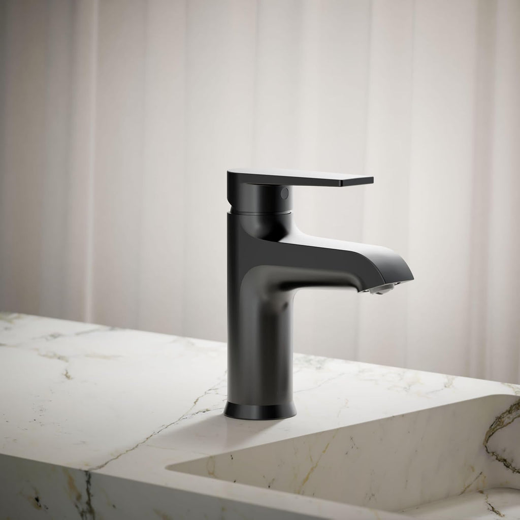 KOHLER K-37894-4-BL Hint® Centerset Bathroom Sink Faucet, Bathroom Faucets for Sink 3-Hole, 1.2 GPM, Matte Black
