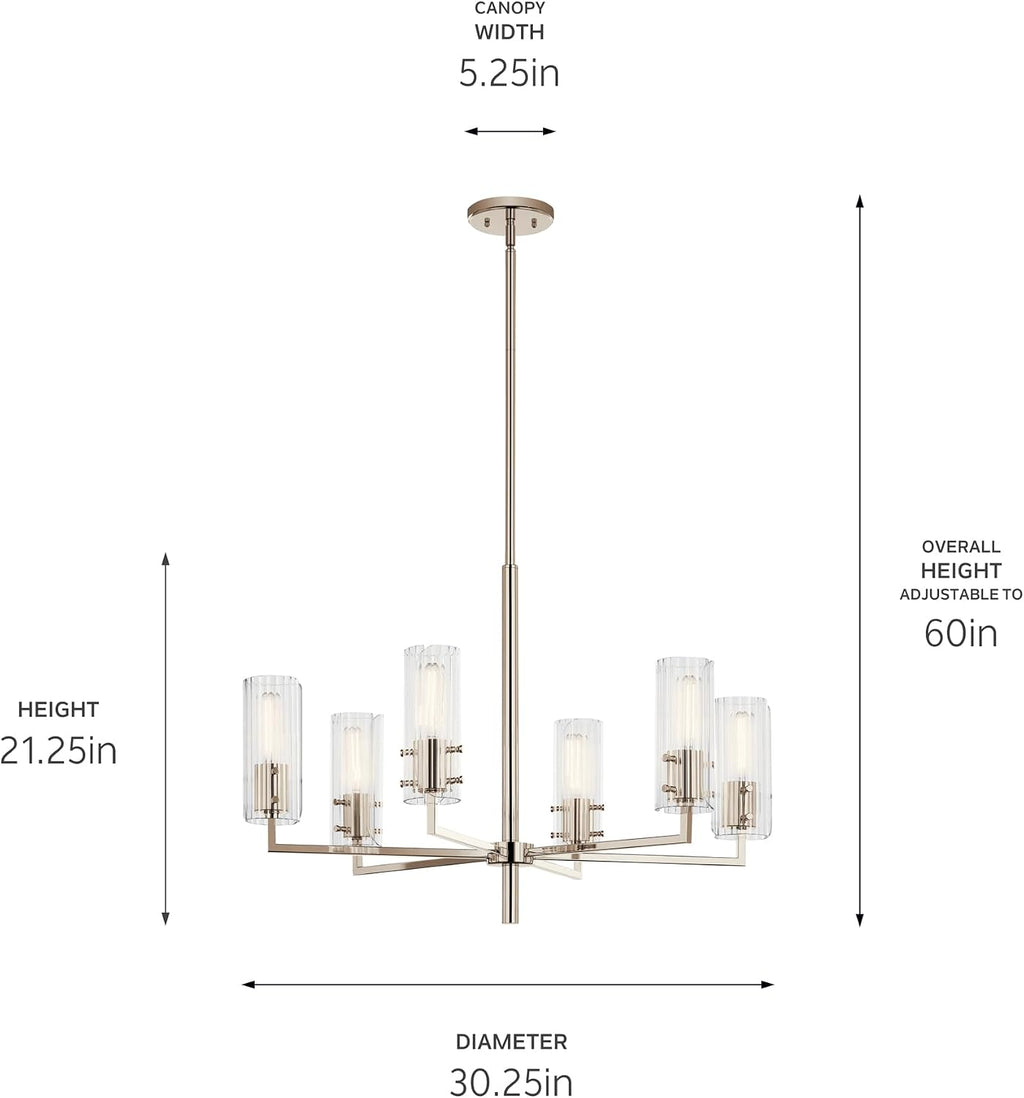 Velestino 30.25' 6 Light Chandelier in Polished Nickel, for Foyer, Dining Room, Living Room, Bedroom, (21.25' x 30.25') 52679PN