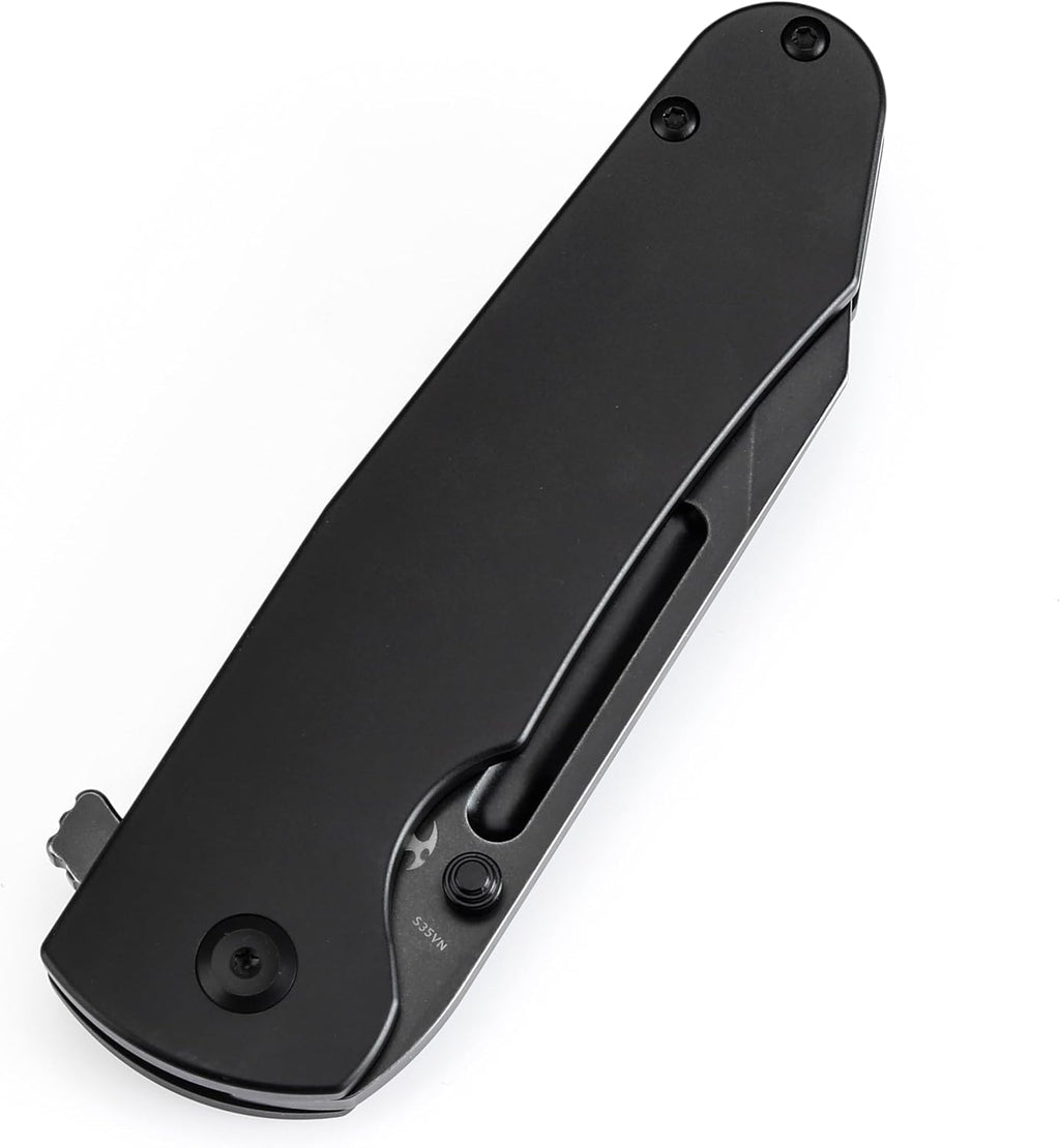KANSEPT Superhawk Pocket Knives, 3.89''Blackwash CPM S35VN Steel Sharp Blade, Black Anodized Titanium Handle, Thumb Stud for Edc and Outdoor, 9.03'' Camping Folding Hiking Knive K1084A1