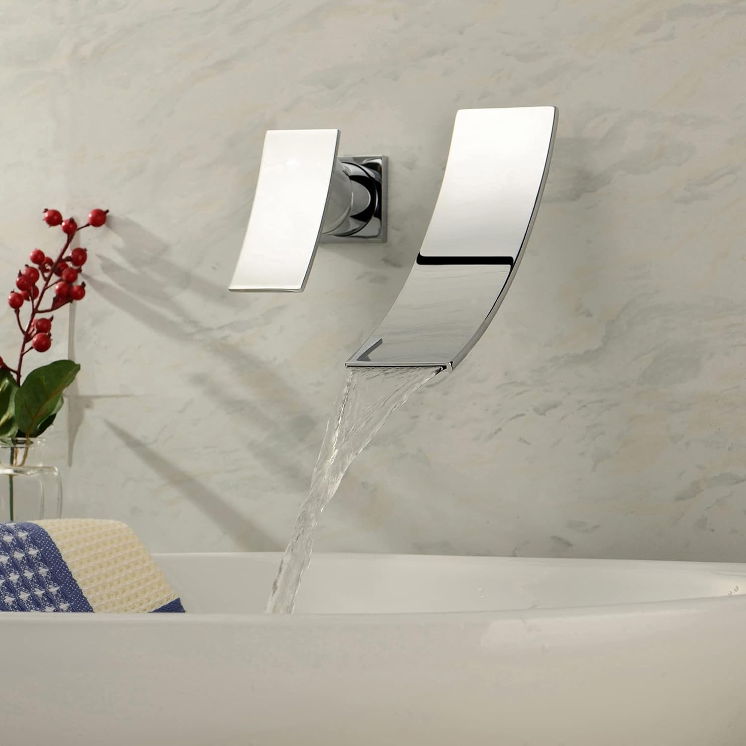 SUMERAIN Waterfall Bathroom Faucet with Single Left-Handed Handle | Wall Mount, For Bathroom Sink, Single Handle, WaterSense & Massachusetts Certified