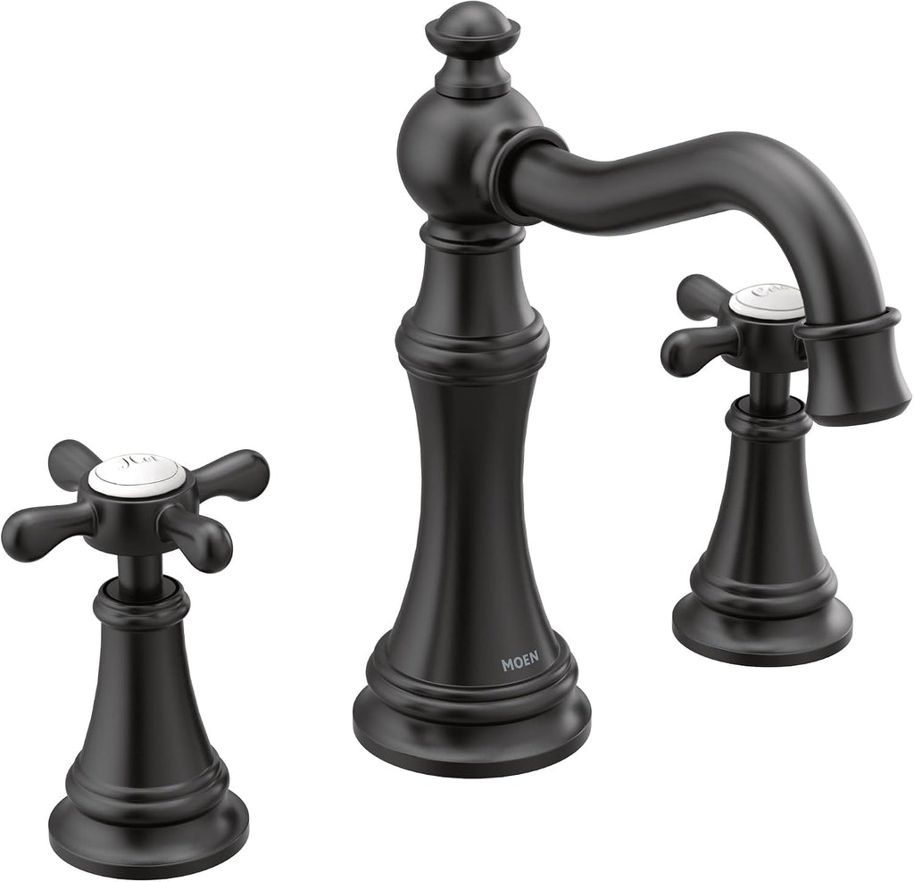 Moen TS42114BL Weymouth Two-Handle Widespread Cross Handle Bathroom Faucet Trim Kit, Valve Required, Matte Black