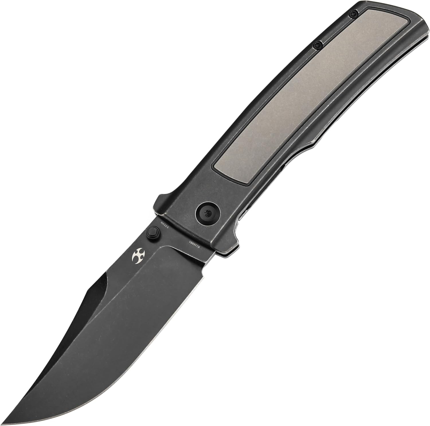KANSEPT Bison Pocket Folding Knife, 4.25'' Blackwash CPM S35VN Steel Sharp Blade, Black Durable Two-Tone Titanium Handle, Frame Lock and Thumb Stud for Edc, Camping Hiking Knives K1108B1