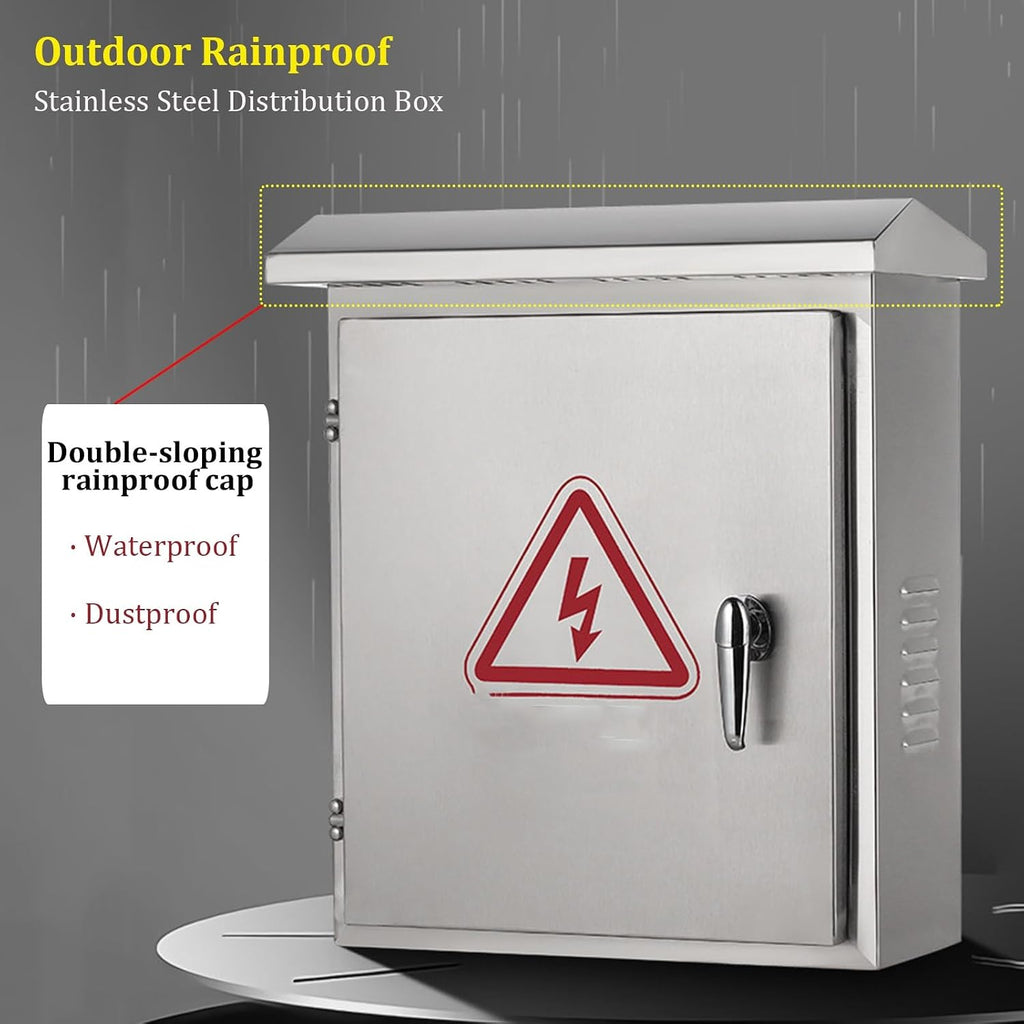Steel Electrical Enclosure Box, Weatherproof Enclosure with Triple Hinges & Lock, Power Distribution Box with Mounting Plate, Wall Mounted Electrical Junction Box(19.7x15.7x9.8 in)