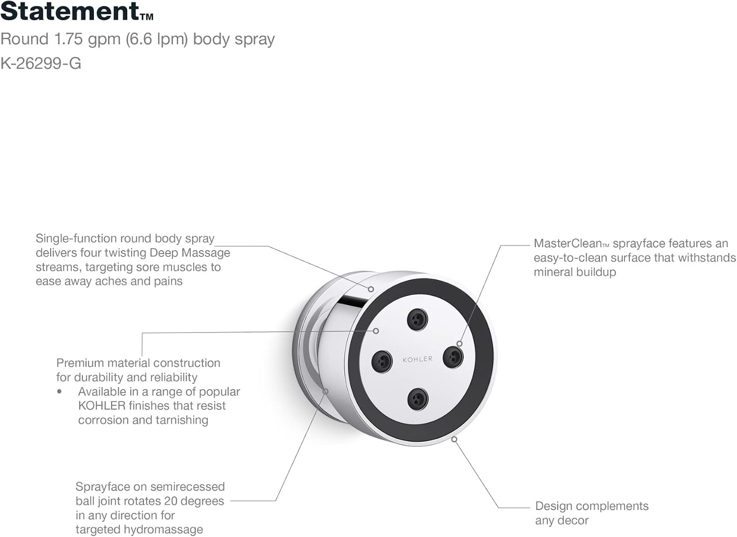 KOHLER STATEMENT™ ROUND DEEPMSG BODY SPRAY G