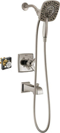 Delta Faucet Ashlyn 17 Series Dual-Function Tub and Shower Trim Kit with 2-Spray Touch-Clean In2ition 2-in-1 Hand Held Shower Head with Hose, Stainless T17464-SS-I (Valve Included)