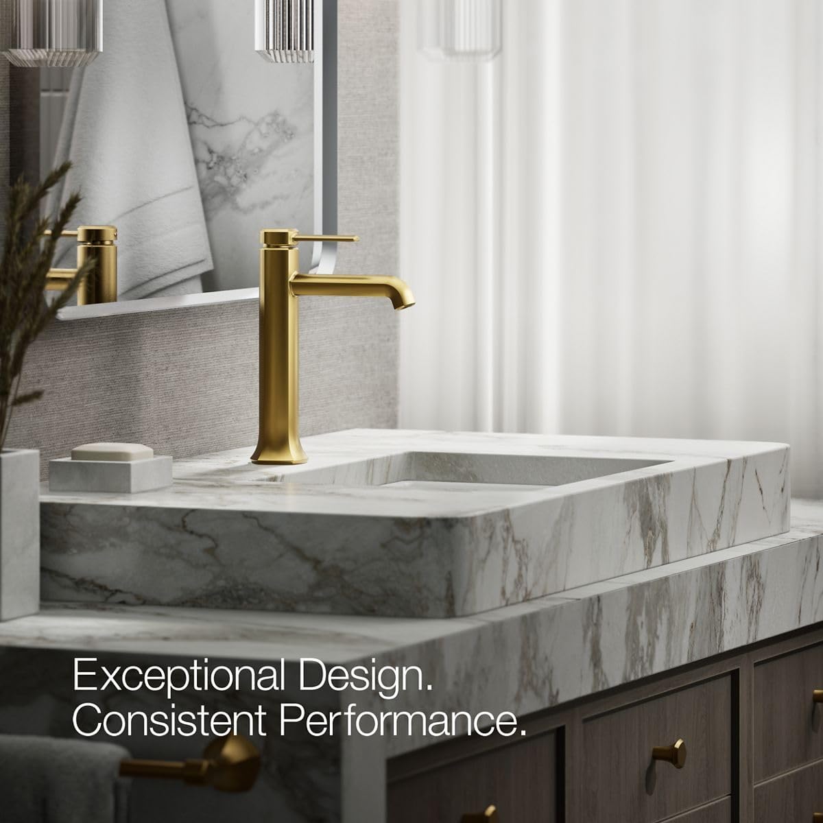 KOHLER 27003-4K-2MB Occasion Tall Single-Handle Bathroom Faucet with Pop-Up Drain Assembly, One Hole Bathroom Sink Faucet, 1.0 gpm, Vibrant Brushed Moderne Brass