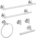6-Pieces Bathroom Hardware Set SUS304 Stainless Steel Round Wall Mounted Includes Hand Towel Bar,Toilet Paper Holder,Robe Towel Hooks,Bathroom Accessories Kit On-Site (Brushed Nickel)