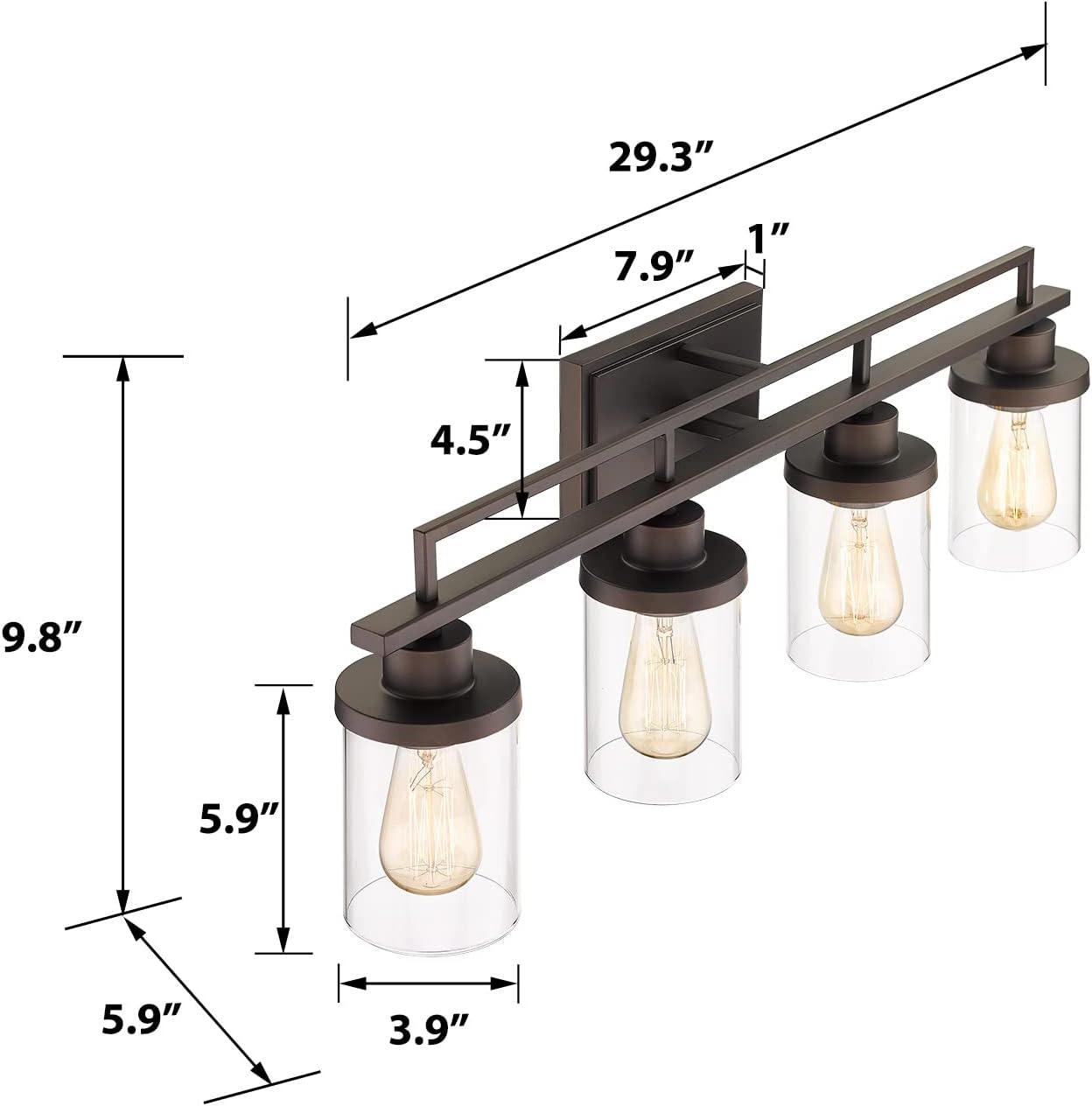 Emliviar 4-Light Vintage Vanity Light - Farmhouse Bathroom Wall Light Fixtures, Oil Rubbed Bronze Finish with Clear Glass, YCE238B-4W ORB