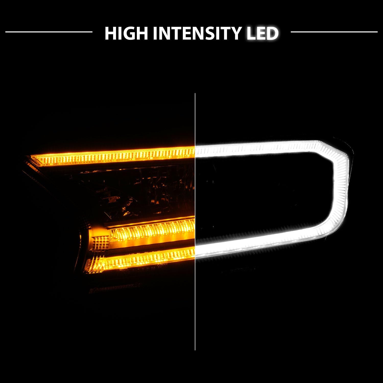 AmeriLite for 2019-2022 Ford Ranger XL/XLT Pickup Switchback LED Sequential Signal Tube Black Square Projector Headlight Set - Passenger and Driver Side