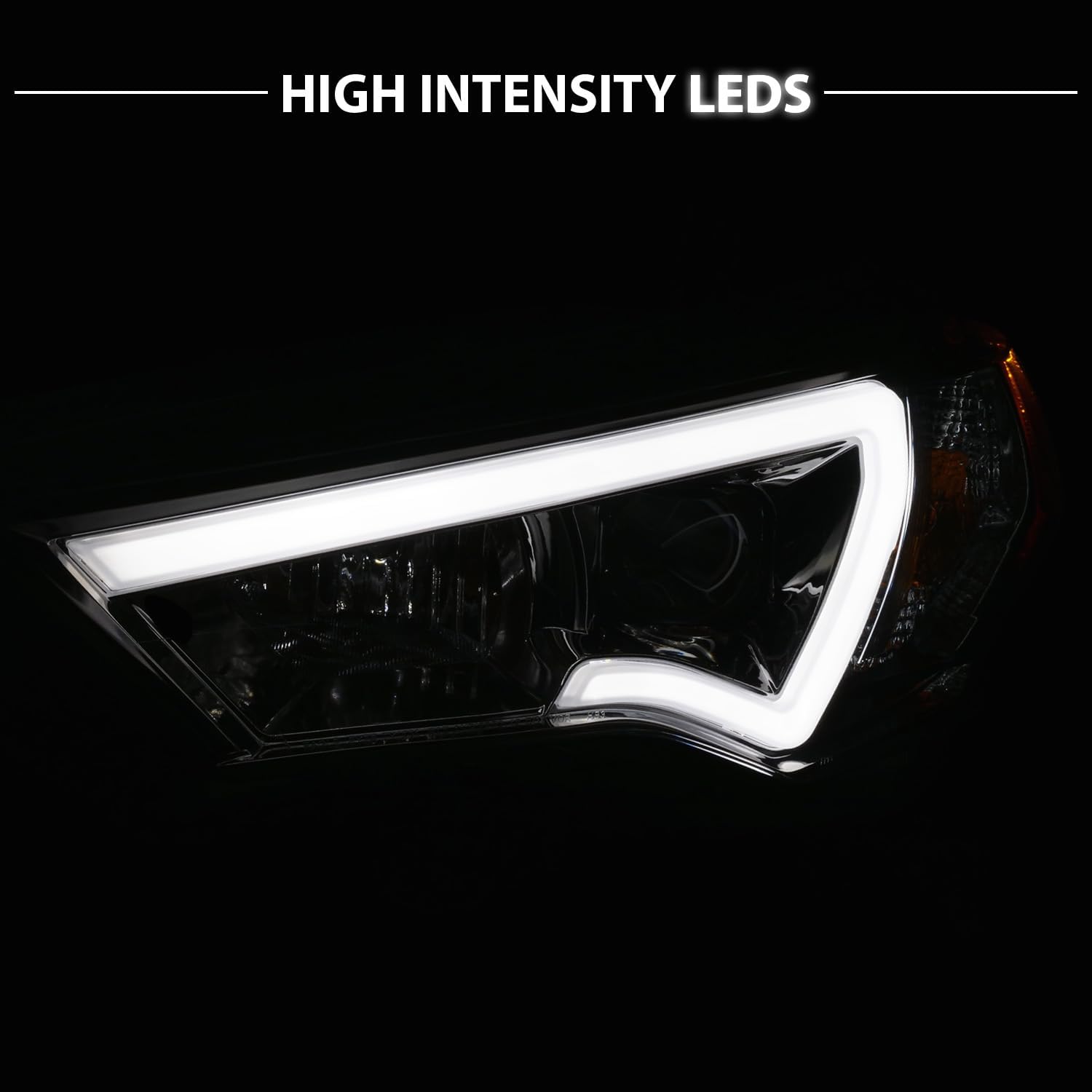 AmeriLite for 2014-2023 Toyota 4Runner LED Tube Square Projector Gun-Metal Headlights Assembly Set - Passenger and Driver Side