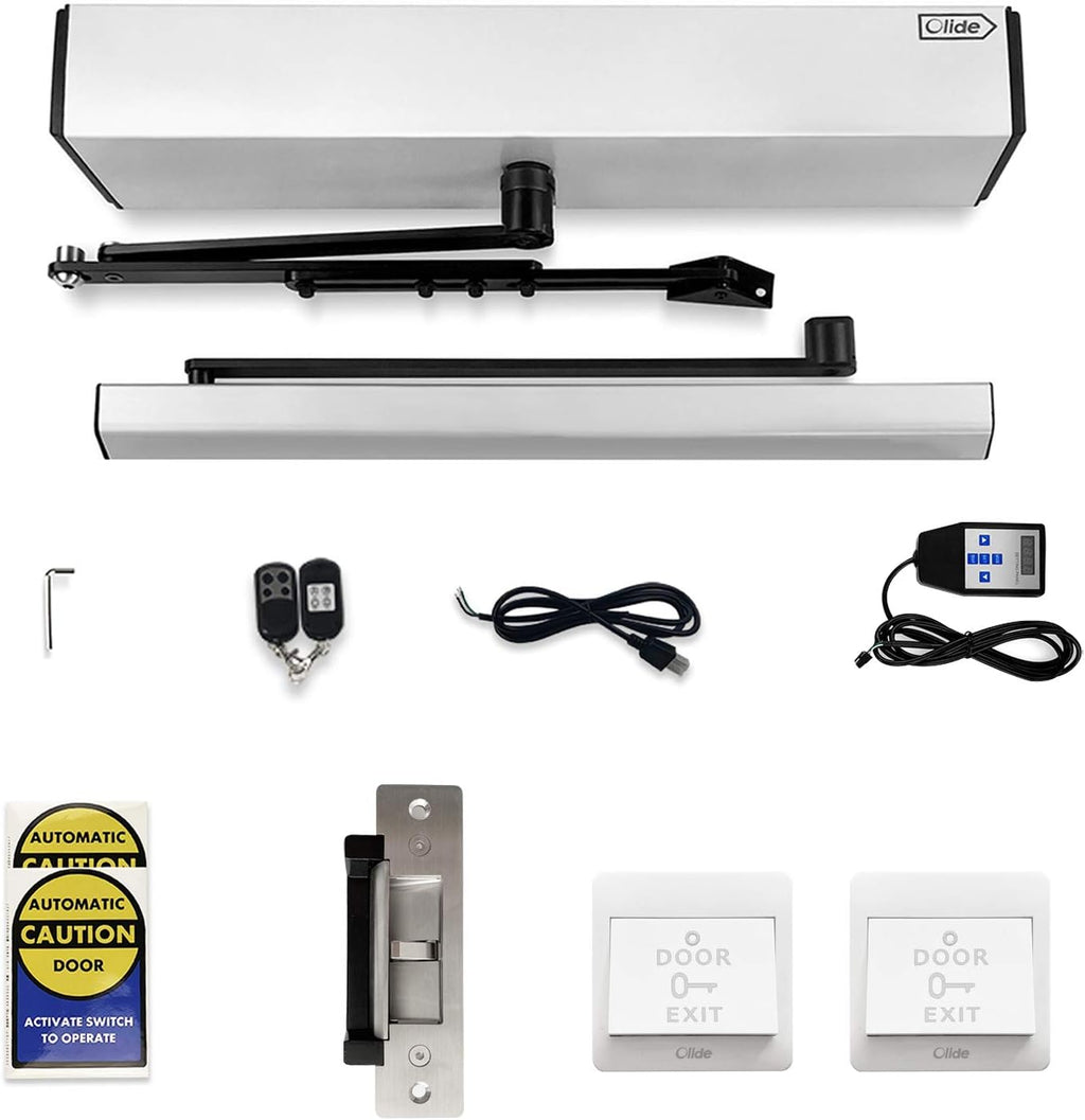 Olideauto Heavy Duty Commercial Door Operator Olide-120B,Low Power Auto Swing Door with 2PCS Exit Buttons and Stainless Steel DC12V 881lbs Electric Lock