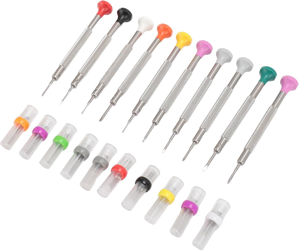 10pcs Watchmaker Screwdriver Set with 20 Extra Replace Heads, Precision Screwdriver Kit for Jewelers, Different Sizes Flat and Cross Heads for Watch Repair, Eyeglasses, Jewelry Mak (Grey)