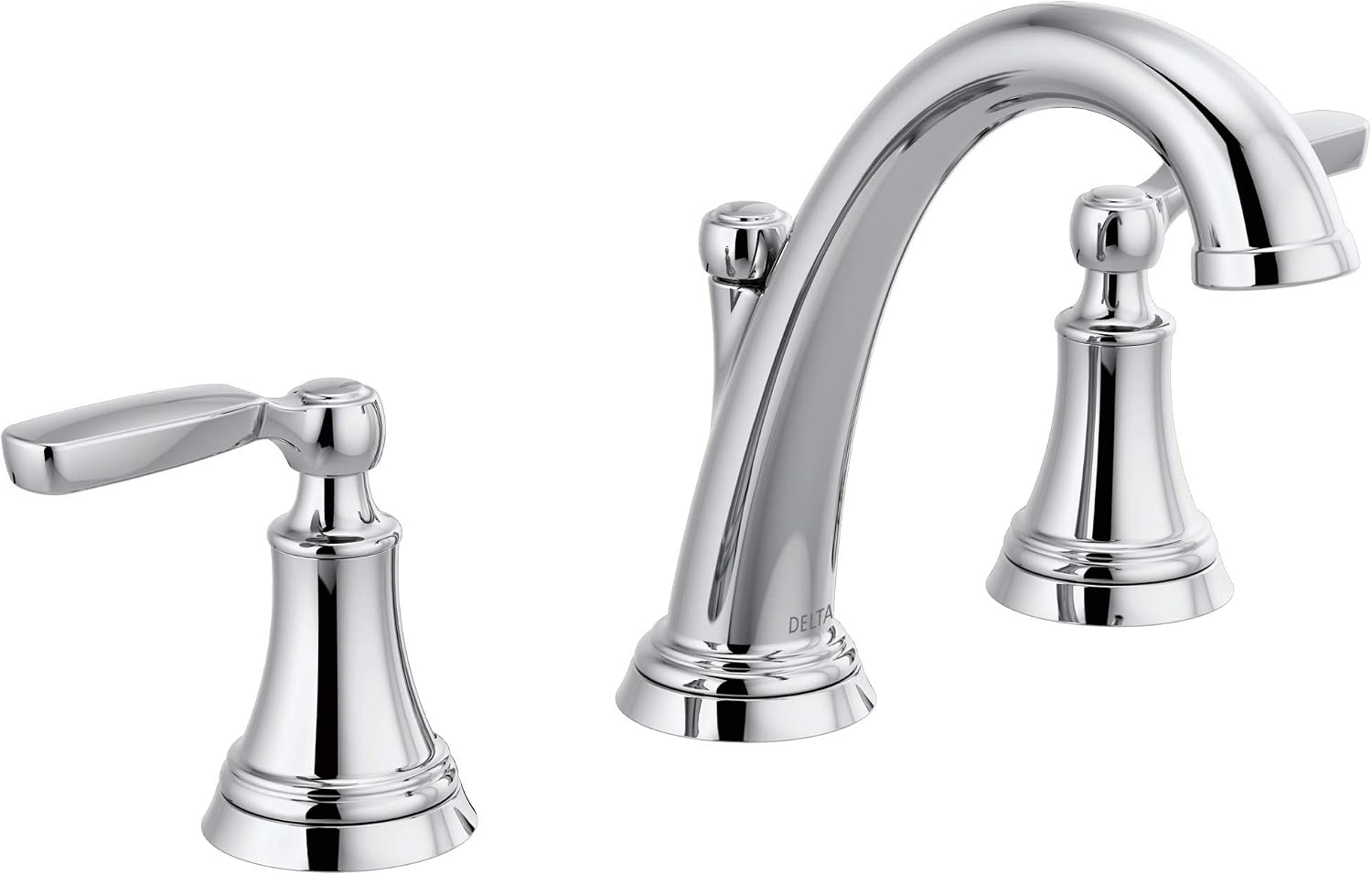 Delta Woodhurst Chrome Bathroom Faucet 3 Hole, 8 Inch Widespread Bathroom Sink Faucet for Vanity, Metal Push-Pop Drain Assembly, Chrome 3532LF