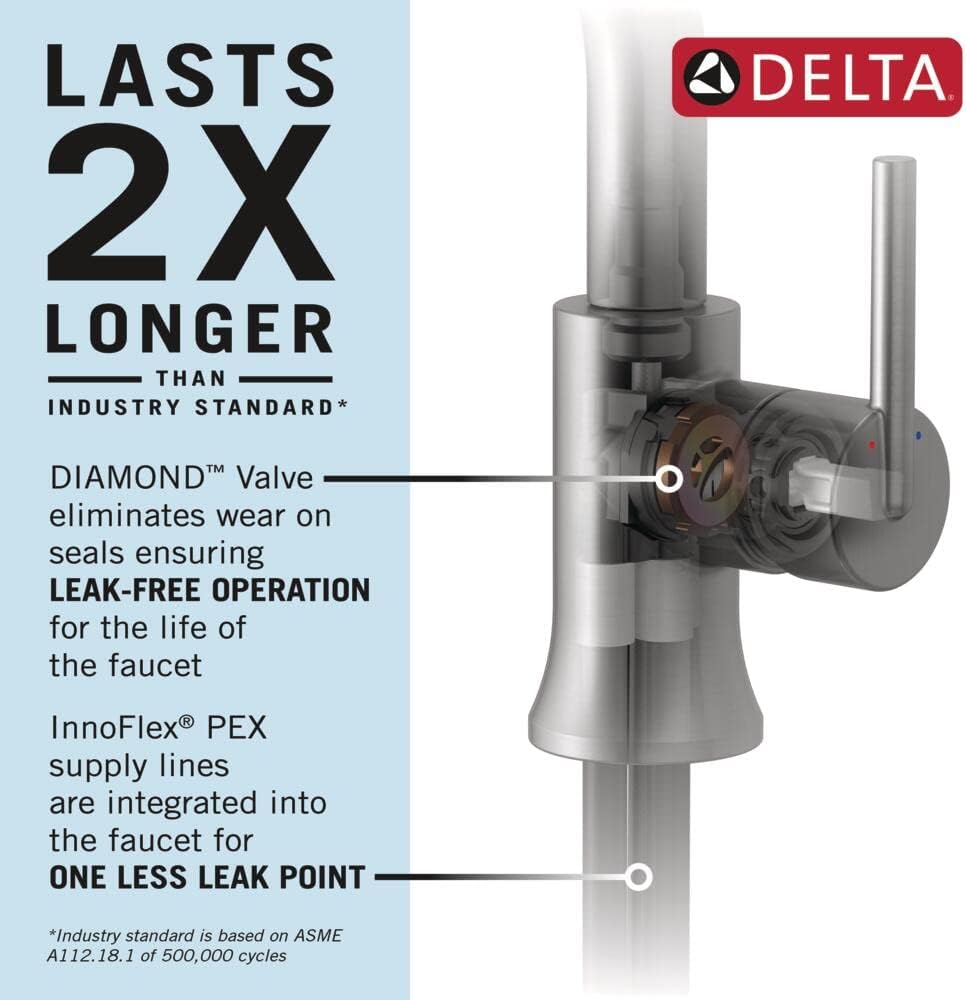 Delta Tetra Chrome Bathroom Faucet 1 Hole, Single Hole Bathroom Sink Faucet for Vanity, Metal Push-Pop Drain Assembly, Lumicoat Chrome 589-PR-DST