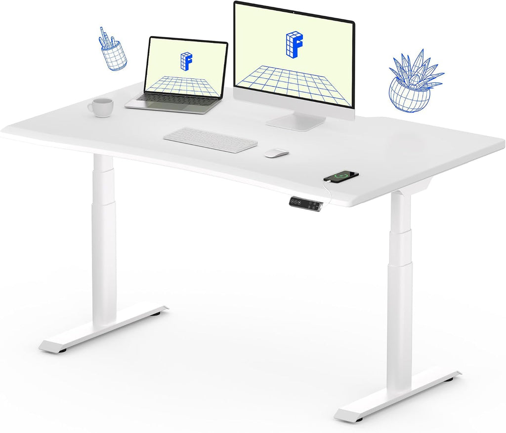 FLEXISPOT E6 Pro 48 x 30 Inch Electric Standing Desk, Dual Motor Height Adjustable Desk with 3-Stage Oval Legs, One-Piece Desktop with Ergonomic Curved Edge, Modern Minimalist Home Office Desk