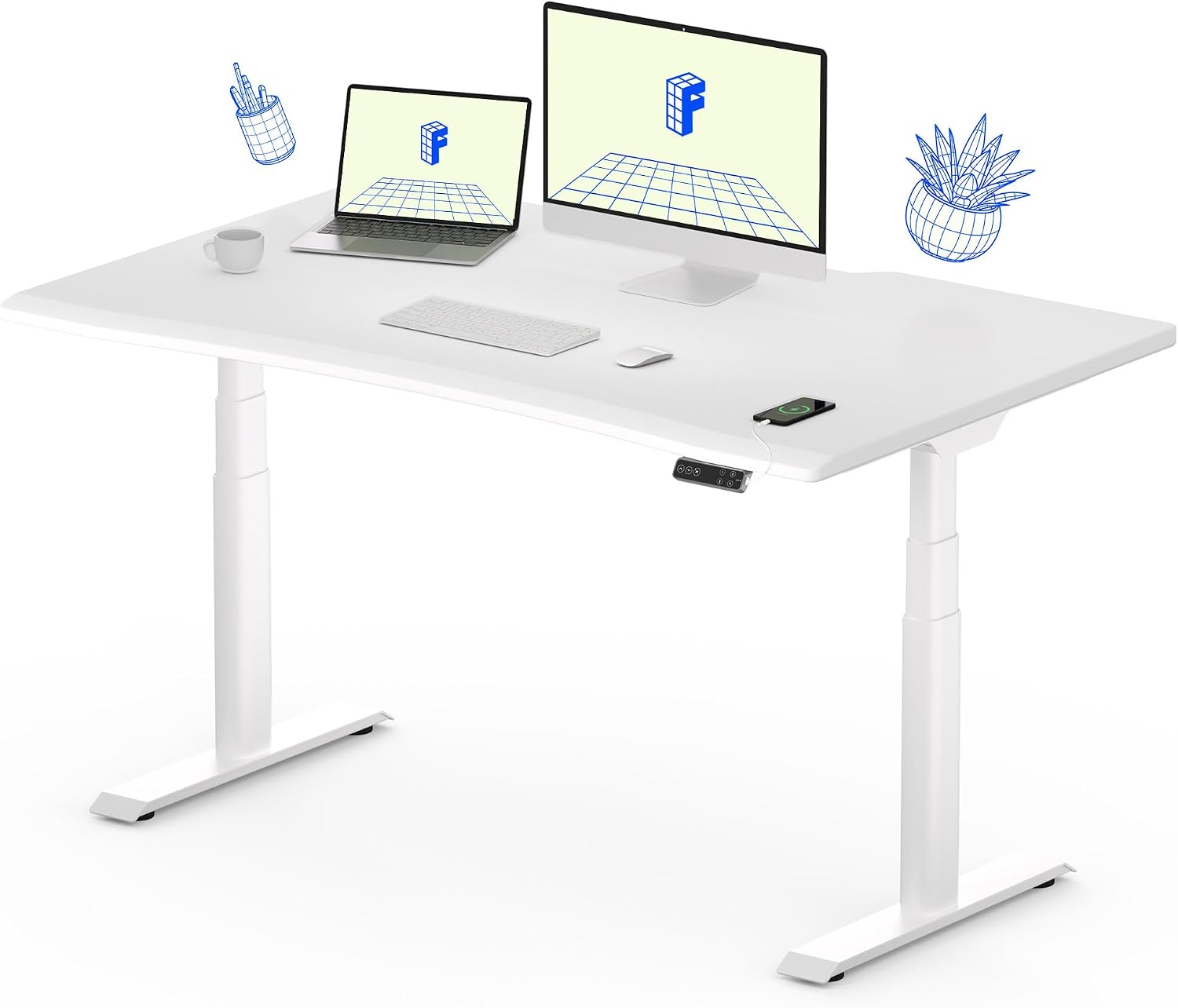 FLEXISPOT E6 Pro 48 x 30 Inch Electric Standing Desk, Dual Motor Height Adjustable Desk with 3-Stage Oval Legs, One-Piece Desktop with Ergonomic Curved Edge, Modern Minimalist Home Office Desk