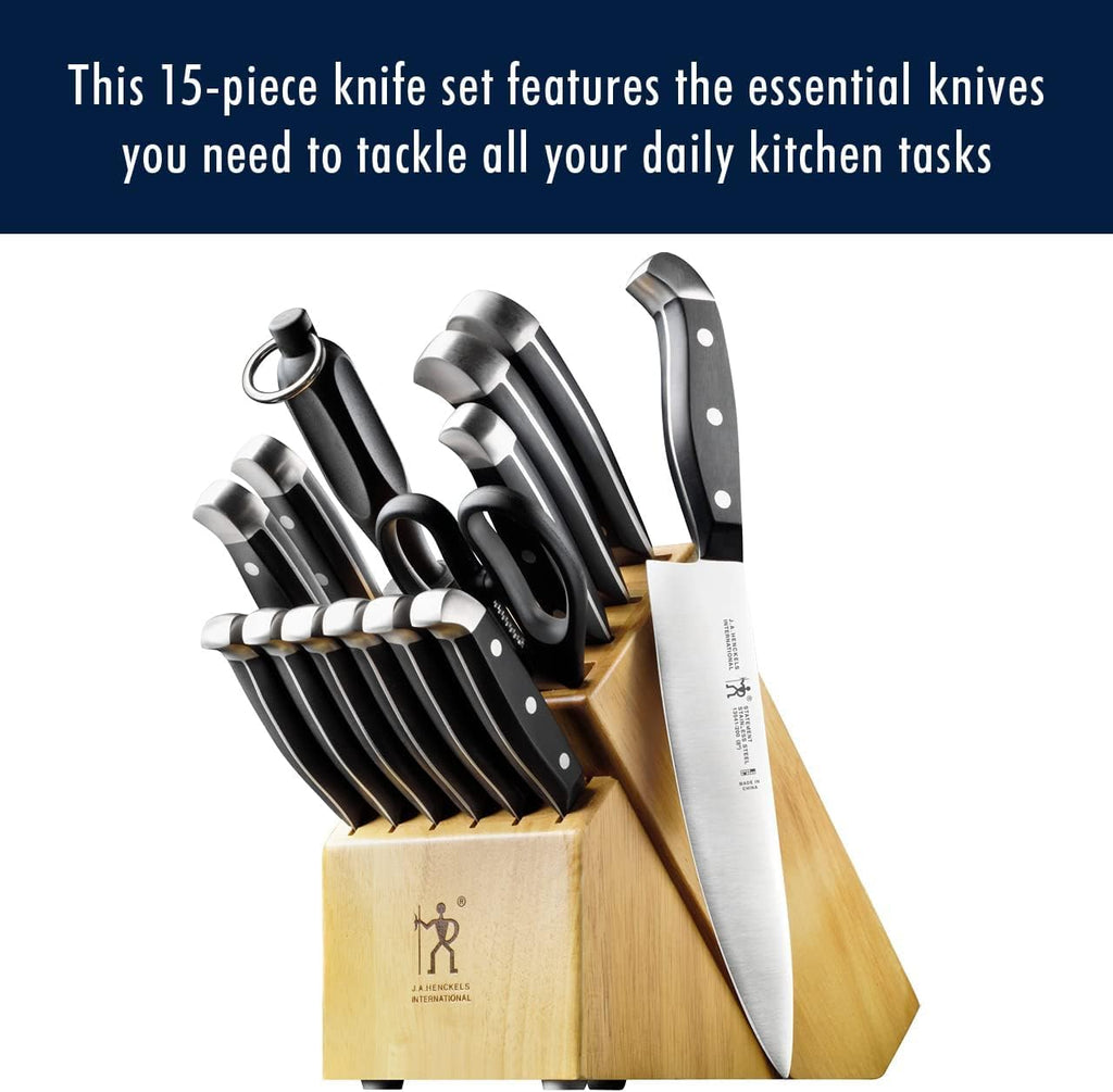 HENCKELS Statement Premium Quality 15-Piece Knife Block Set, Natural, Razor-Sharp, German Engineered Informed by 100+ Years of Mastery, Lightweight and Strong, Dishwasher Safe