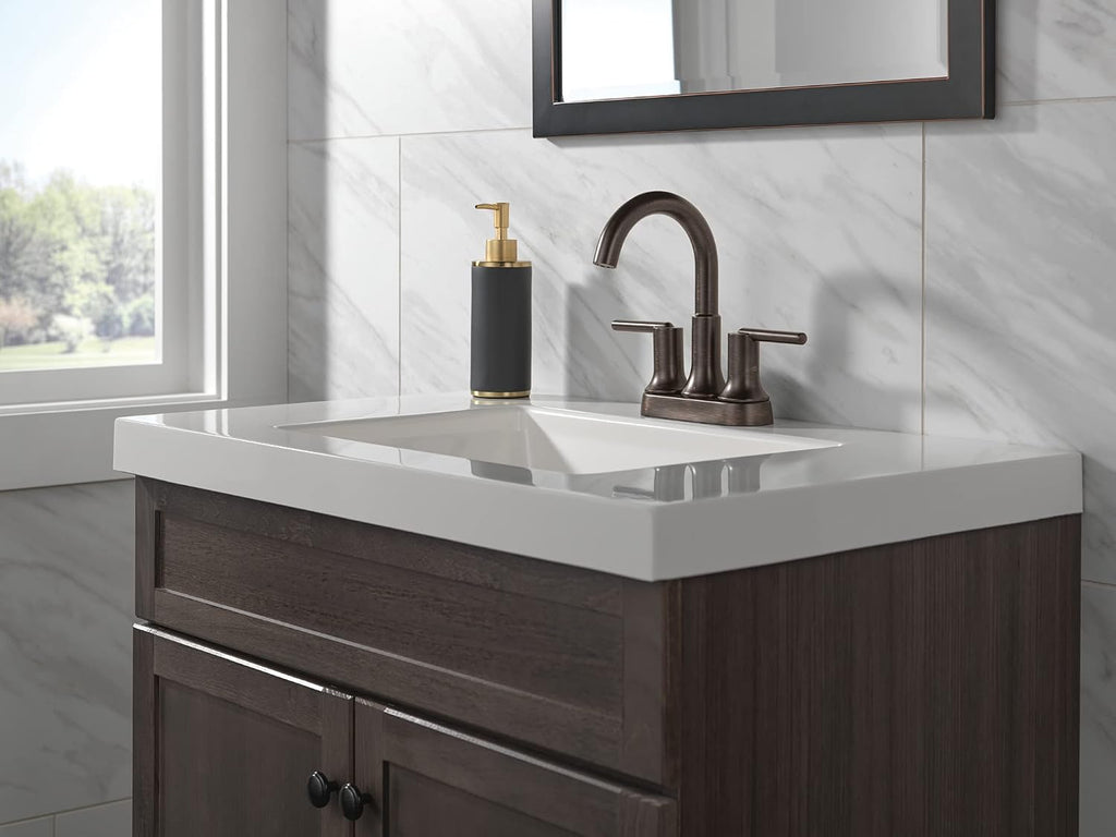 Delta Faucet Trinsic Oil Rubbed Bronze Bathroom Faucet, Bathroom Sink Faucet, Centerset, Diamond Seal Technology, Metal Drain Assembly, Venetian Bronze 2559-RBMPU-DST