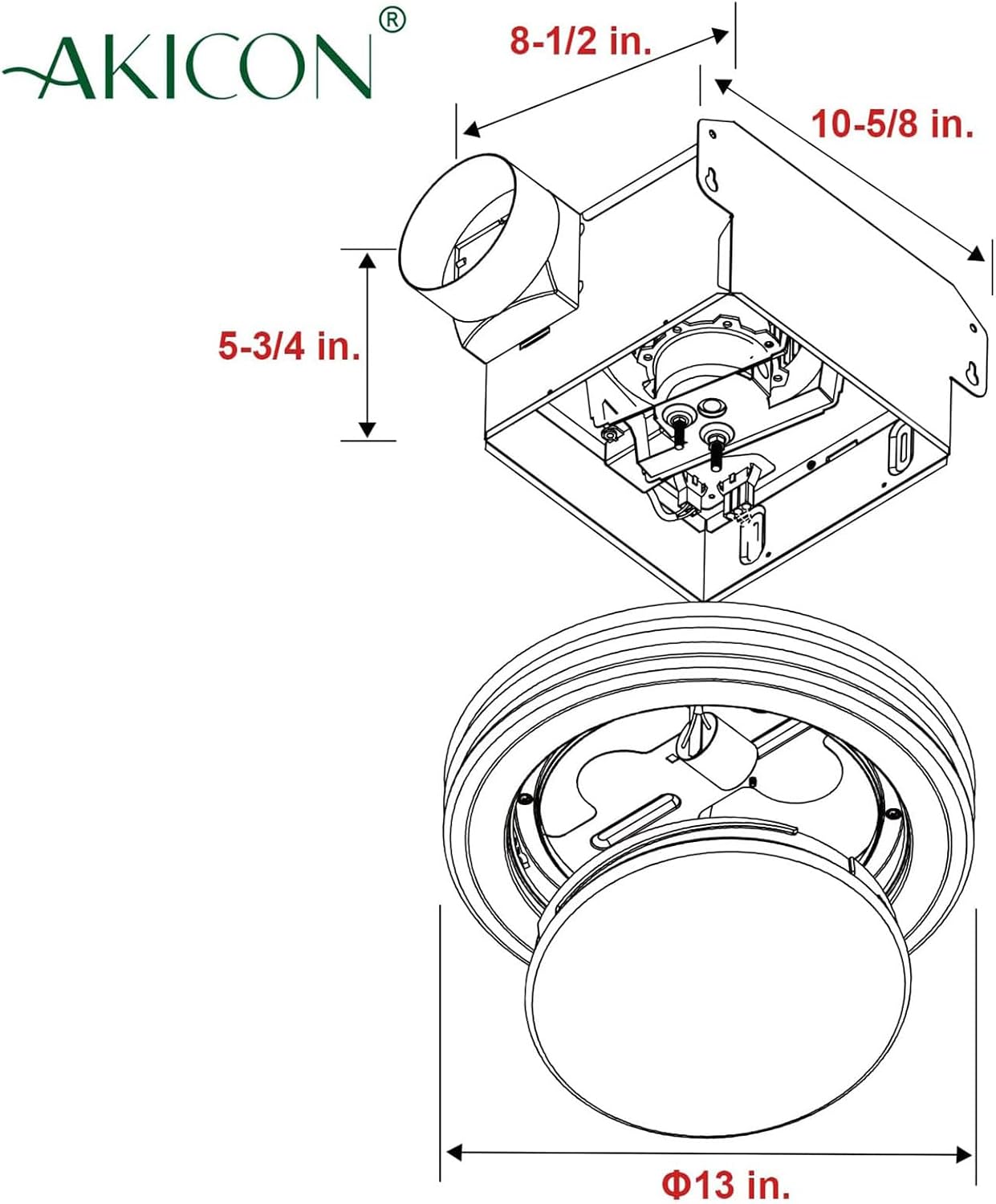 Akicon Exhaust Fan with Light, Ultra Quiet 80 CFM 2.0 Sones Ventilation Exhaust Bathroom Fan with Light, 3000K/4000K/5000K Selectable LED Light (Matte Black)