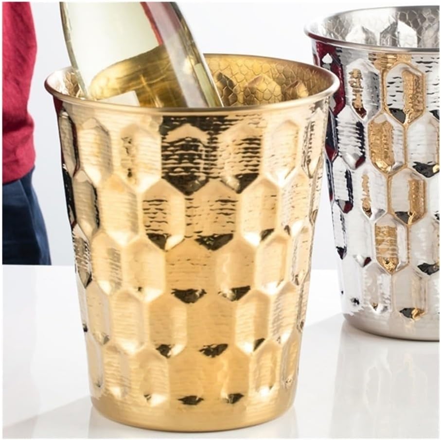 Ice Bucket, Hammered Stainless Steel Ice Bucket Home Party Ice Wine Bucket Champagne Bucket Ice Cube Bucket Decoration Bucket Ice Buckets for Parties(Silver)