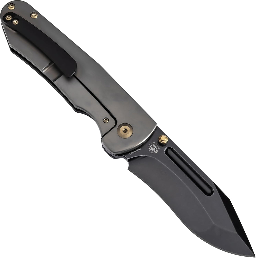 KANSEPT Superhawk Pocket Knives, 3.89'' Blackwash CPM S35VN Steel Sharp Blade, Titanium and Shred Carbon Fiber Handle, Thumb Stud for Edc and Outdoor, 9.03'' Camping Folding Hiking Knive K1084B2