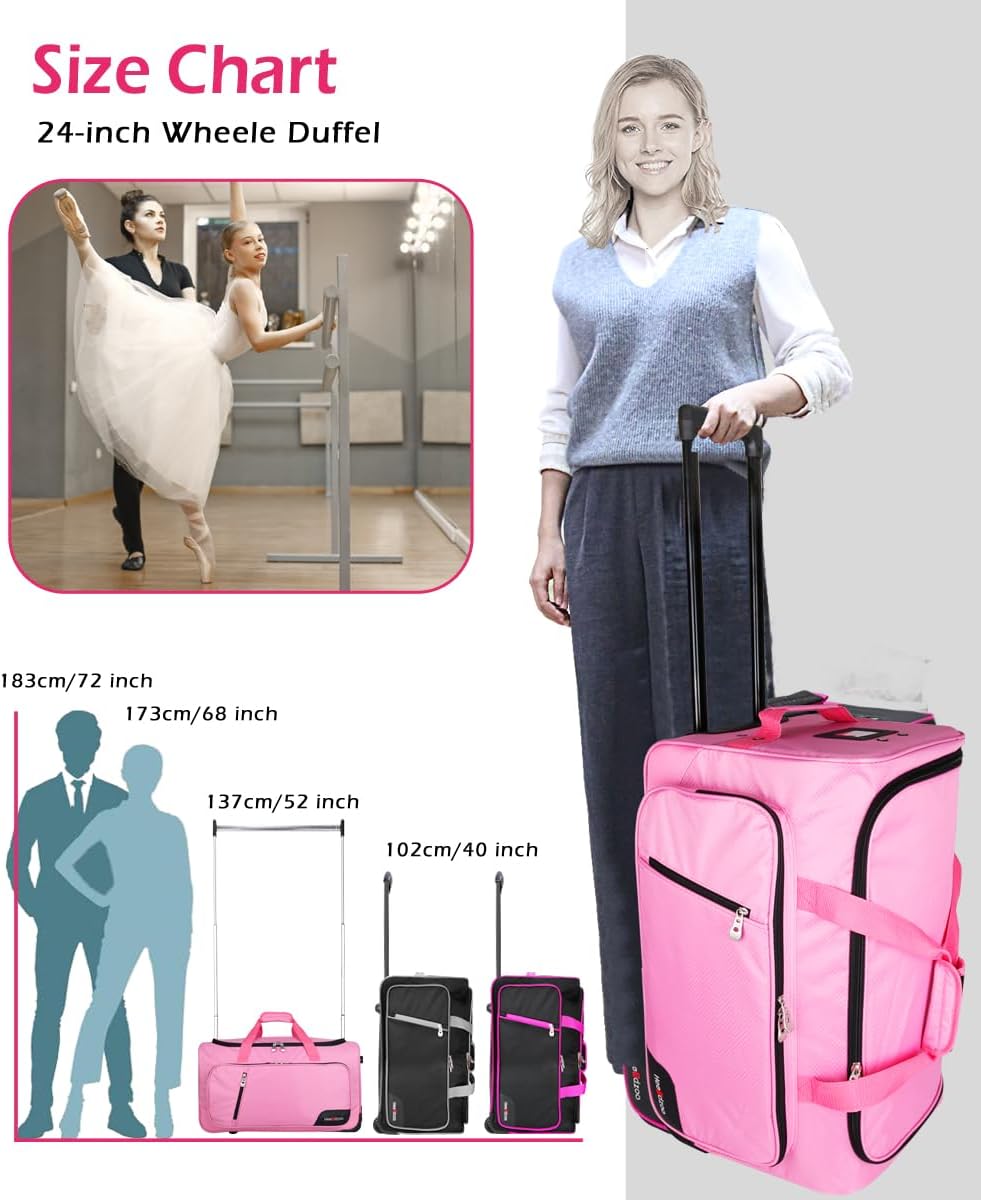Dance Bag With Garment Rack,Dance Costumes Rolling Garment Bags For Travel,Garment Duffle Bag For Dance Competition, Wheeled Drop-Bottom Upright Luggage Closet Suitcase (23inch-Pink-E)
