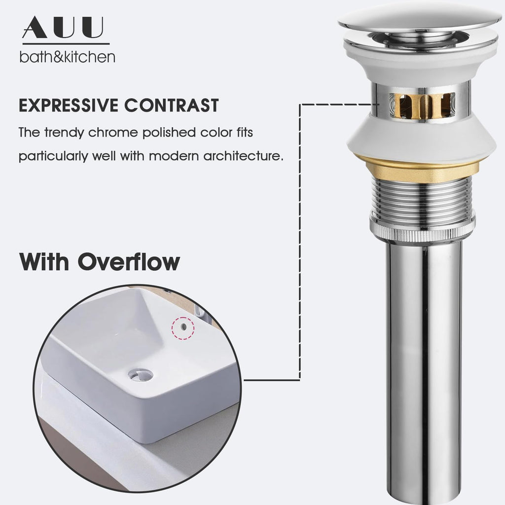 Elegant Bathroom Sink Faucet Single Hole,AUU Waterfall Chrome Vanity Sink Faucet Solid Brass,Single Handle Lavatory Basin Tap with Pop Up Drian Supply Line (Chrome, Short)