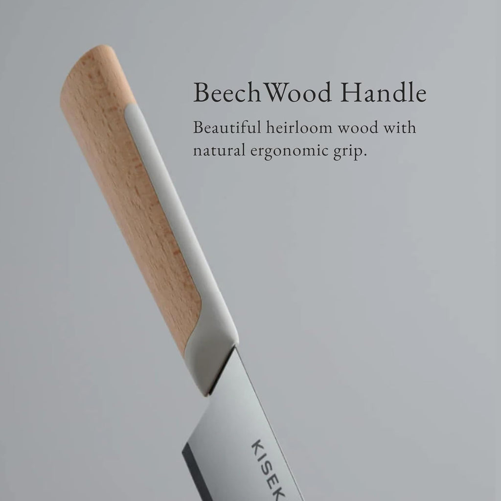 KISEKI: 7.1 Inch Santoku Japanese Chef's Knife, 1.2 mm Tungsten Carbide Alloy Blade, Ergonomic Beech Wood Handle, Rust Resistant, Made in Japan