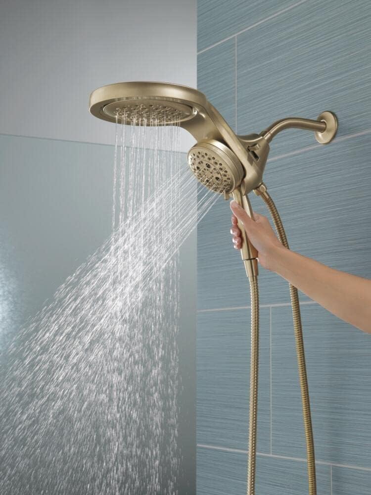Delta Faucet HydroRain 5-Spray H2Okinetic Dual Shower Head with Handheld Spray, Gold Shower Head with Hose, Handheld Shower Heads, 2.5 GPM Flow Rate, Champagne Bronze 58680-CZ25