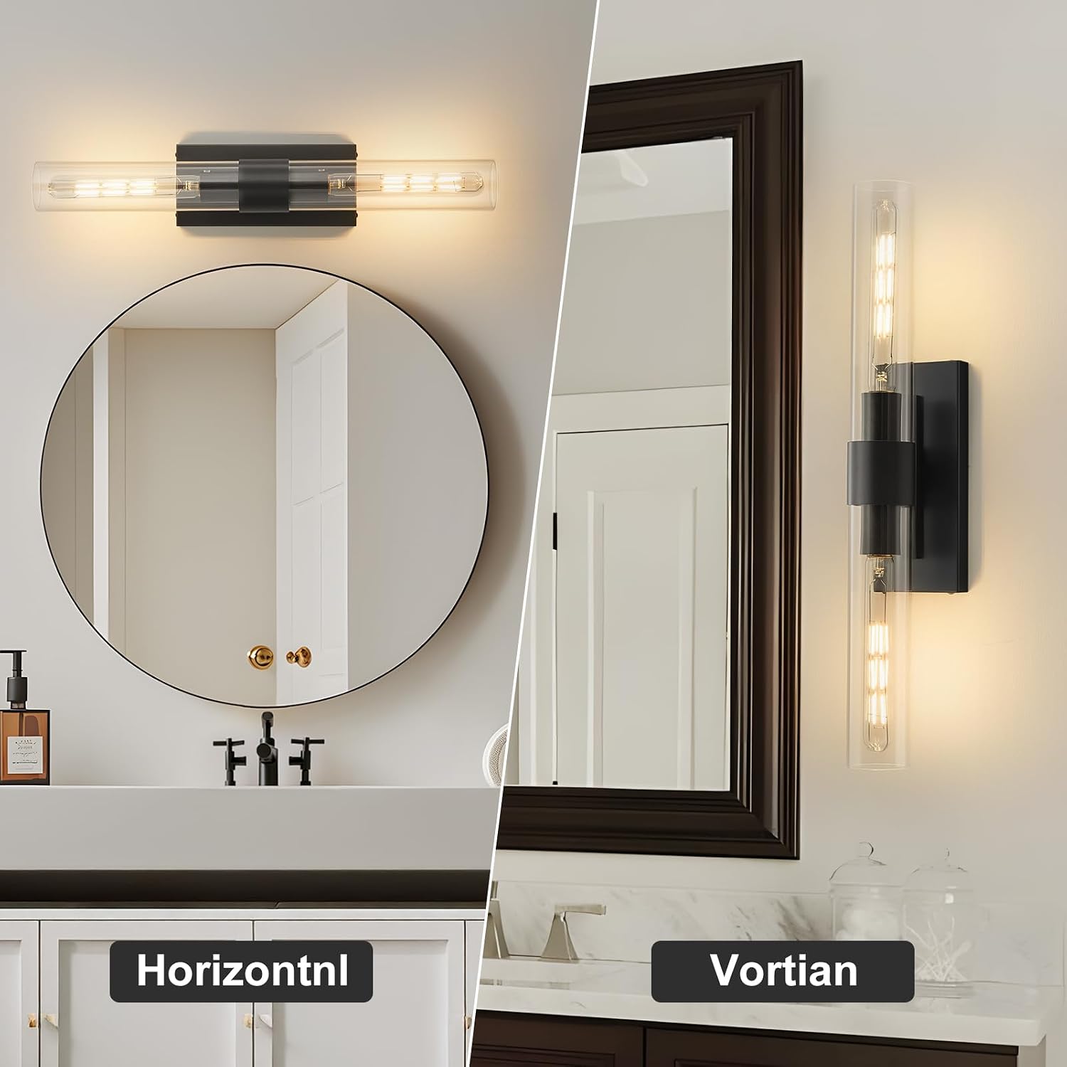 23' Brass Wall Sconce with Clear Glass Shade - Rust-Resistant Vintage Light, E26 Indoor Sconce, Decorative Lighting for Bathroom Living Room Stairway Fireplace Bedroom (Black)