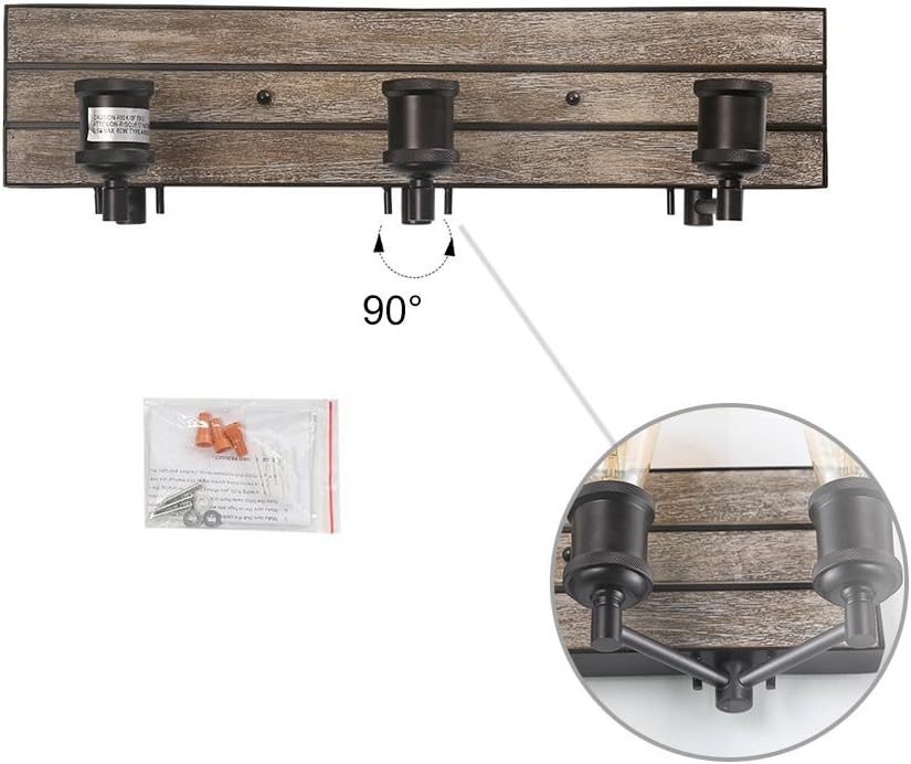 LOG BARN Vanity Lights, Bathroom Fixtures in Rustic Wood and Oil Rubbed Metal Finish, Farmhouse Wall Sconces with Adjustable Sockets Over Mirrors