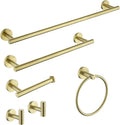 6-Pieces Bathroom Hardware Set SUS304 Stainless Steel Round Wall Mounted Includes Hand Towel Bar,Toilet Paper Holder,Robe Towel Hooks,Bathroom Accessories Kit On-Site (Gold)