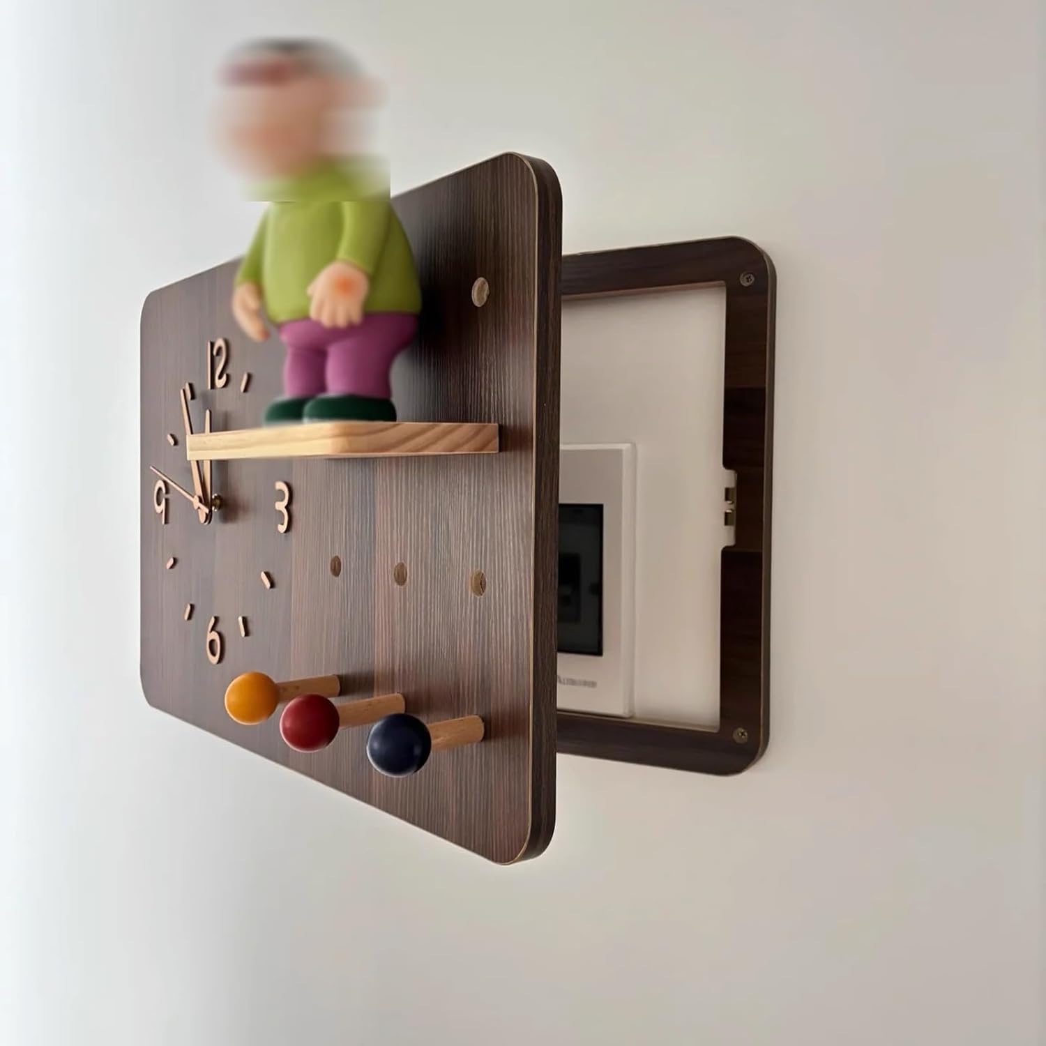 Electrical Panel Cover Flip-Up Electric Meter Box with Adjustable Hooks, Wooden Electric Panel Cover Decorative, Fuse Box Cover Cabinet for Living Room Entrance(Brown,W40 x L60 cm (23.6 x 23.6 in))