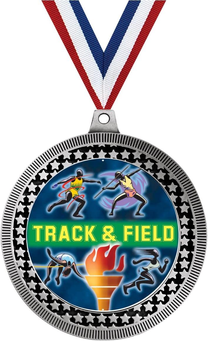 Crown Awards 2.75' Track & Field Medal Award, Silver Vega Track & Field Team Trophy Award Includes Free Neck Ribbon Prime